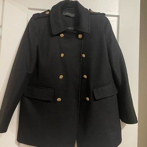 Zara Black Wool Coat with Gold Buttons size Medium